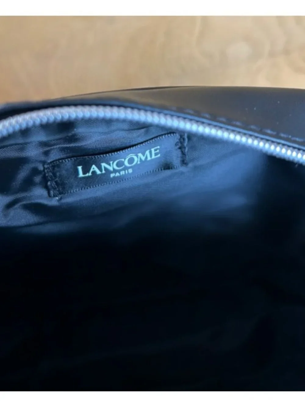 Lancome Makeup bag black faux leather. Cosmetic bag organizer. Zipper Pouch New